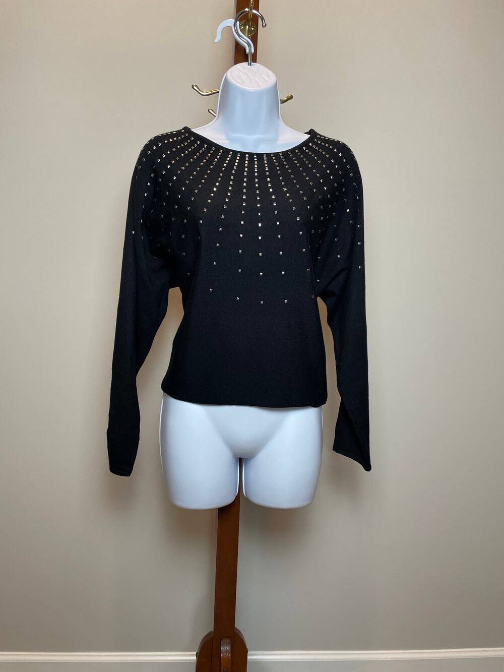 Carmen Marc Valvo Knit Dolman Sleeve Sweater Size M Black
